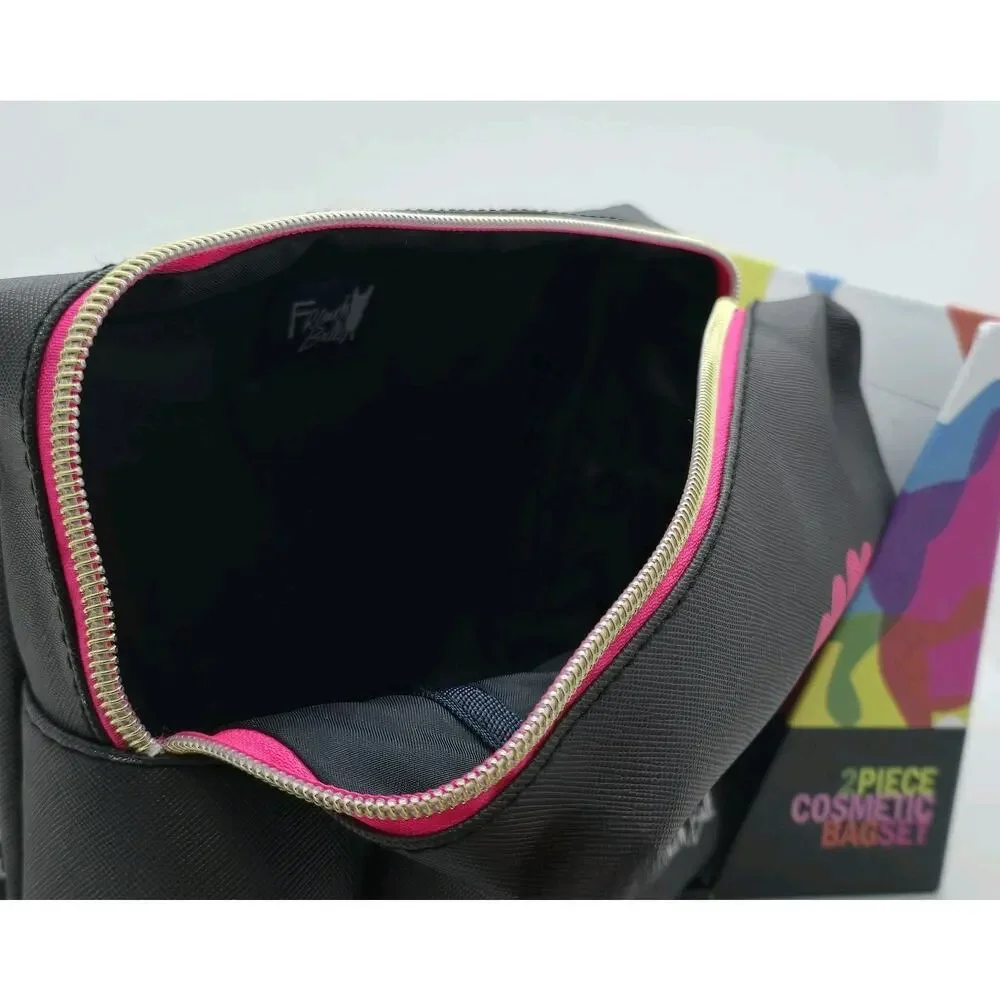 French Bull Dog‎ 2 Piece Set Cosmetic Black Pink Hearts Makeup Travel Organizer
